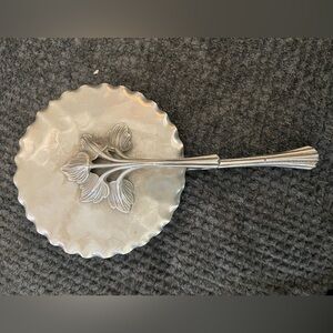 Vintage Hammered Aluminum Silent Butler & Crumb Catcher w/ Sculptural Leaves